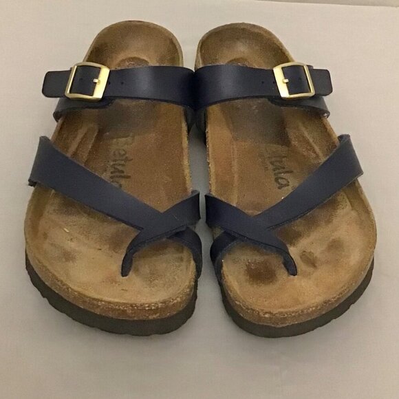 Betula 5 Birkenstock Women’s Footbed Cork Sandals Flip Flops Navy Blue Portugal - Picture 4 of 10
